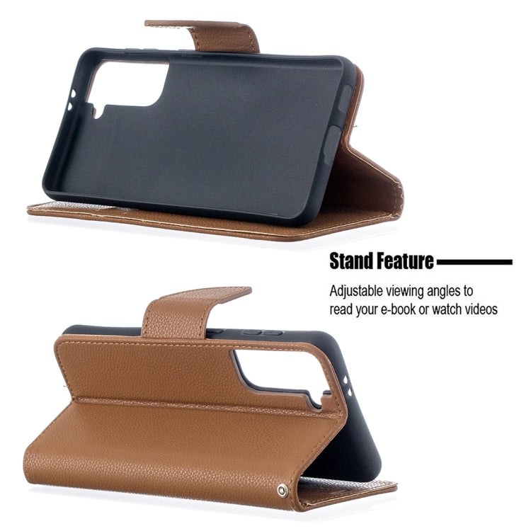 For Samsung Galaxy S21 5G Litchi Texture Pure Color Horizontal Flip Leather Case with Holder & Card Slots & Wallet & Lanyard(Brown) - Galaxy S21 5G Cases by buy2fix | Online Shopping UK | buy2fix