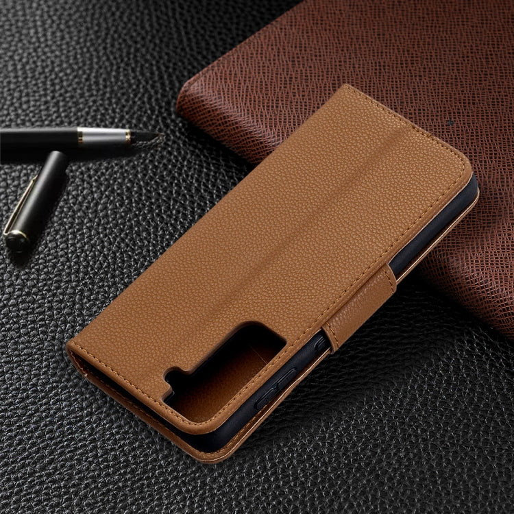 For Samsung Galaxy S21 5G Litchi Texture Pure Color Horizontal Flip Leather Case with Holder & Card Slots & Wallet & Lanyard(Brown) - Galaxy S21 5G Cases by buy2fix | Online Shopping UK | buy2fix