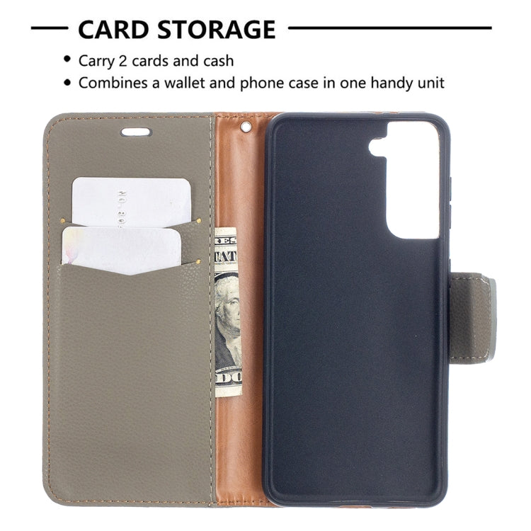 For Samsung Galaxy S21 5G Litchi Texture Pure Color Horizontal Flip Leather Case with Holder & Card Slots & Wallet & Lanyard(Grey) - Galaxy S21 5G Cases by buy2fix | Online Shopping UK | buy2fix