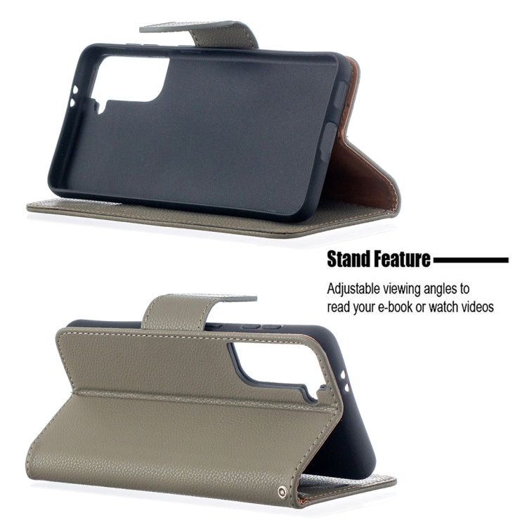 For Samsung Galaxy S21 5G Litchi Texture Pure Color Horizontal Flip Leather Case with Holder & Card Slots & Wallet & Lanyard(Grey) - Galaxy S21 5G Cases by buy2fix | Online Shopping UK | buy2fix