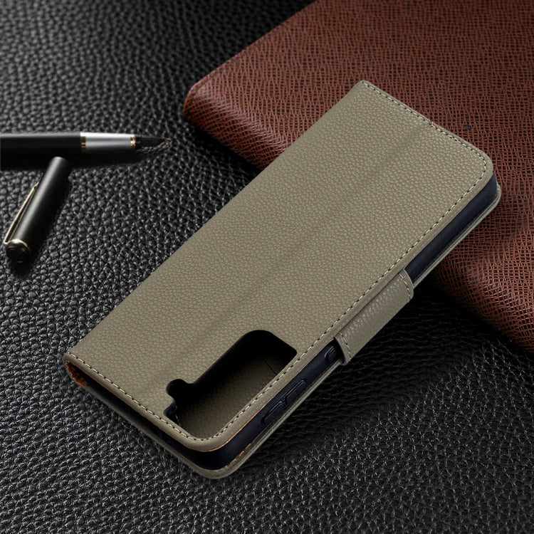 For Samsung Galaxy S21 5G Litchi Texture Pure Color Horizontal Flip Leather Case with Holder & Card Slots & Wallet & Lanyard(Grey) - Galaxy S21 5G Cases by buy2fix | Online Shopping UK | buy2fix
