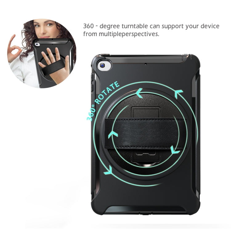 For iPad mini (2019) & mini 4 360 Degree Rotation PC+TPU Protective Cover with Holder & Hand Strap(Black) by buy2fix