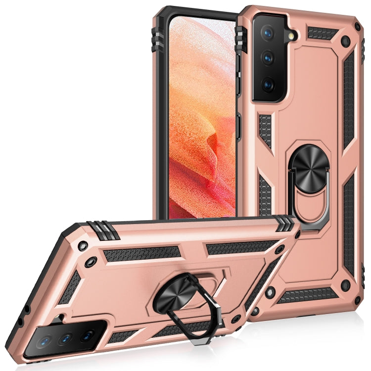 For Samsung Galaxy S21 5G Shockproof TPU + PC Protective Case with 360 Degree Rotating Holder(Rose Gold) - Galaxy S21 5G Cases by buy2fix | Online Shopping UK | buy2fix