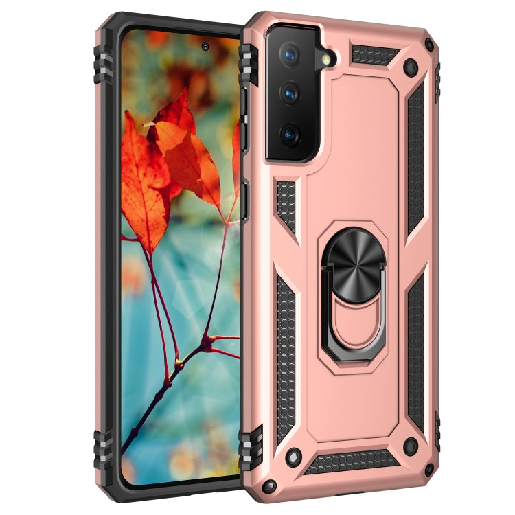 For Samsung Galaxy S21 5G Shockproof TPU + PC Protective Case with 360 Degree Rotating Holder(Rose Gold) - Galaxy S21 5G Cases by buy2fix | Online Shopping UK | buy2fix