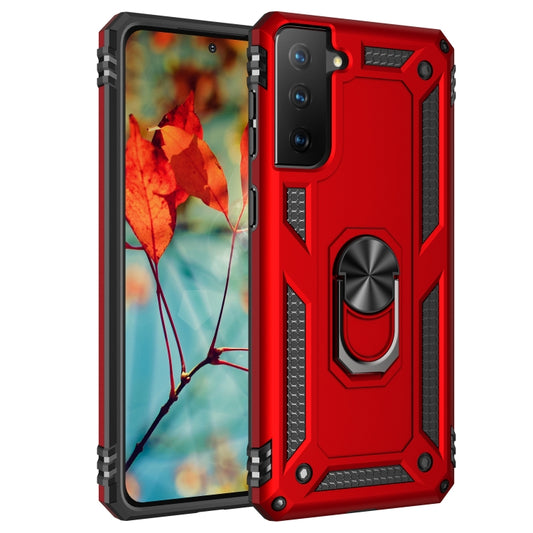 For Samsung Galaxy S21 5G Shockproof TPU + PC Protective Case with 360 Degree Rotating Holder(Red) by buy2fix