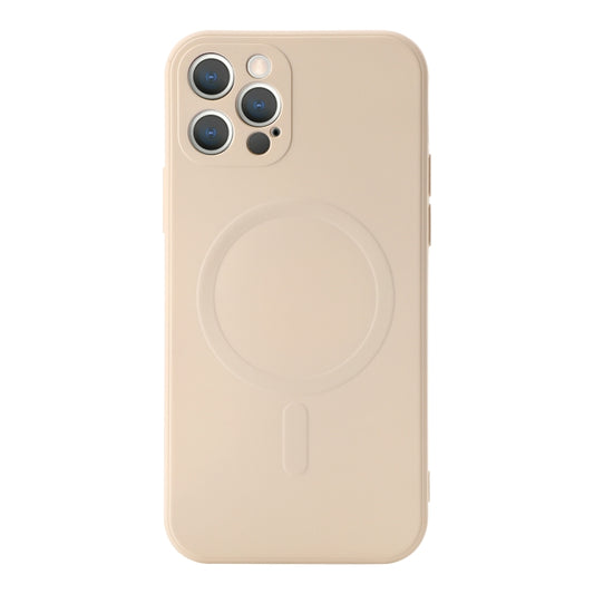 For iPhone 12 Pro Max Liquid Silicone Full Coverage Shockproof Magsafe Case(Beige) by buy2fix