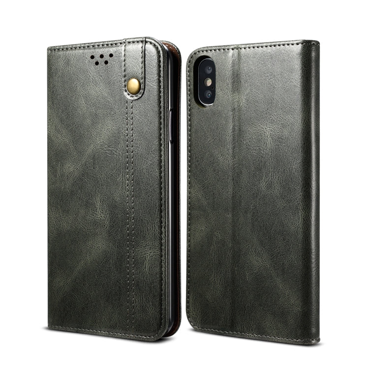For iPhone XS Max Simple Wax Crazy Horse Texture Horizontal Flip Leather Case with Card Slots & Wallet(Dark Green) - More iPhone Cases by buy2fix | Online Shopping UK | buy2fix