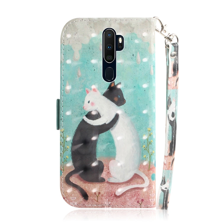 For OPPO A5 2020 3D Colored Drawing Horizontal Flip Leather Case with Holder & Card Slots & Wallet & Lanyard(Black White Cat) - OPPO Cases by buy2fix | Online Shopping UK | buy2fix