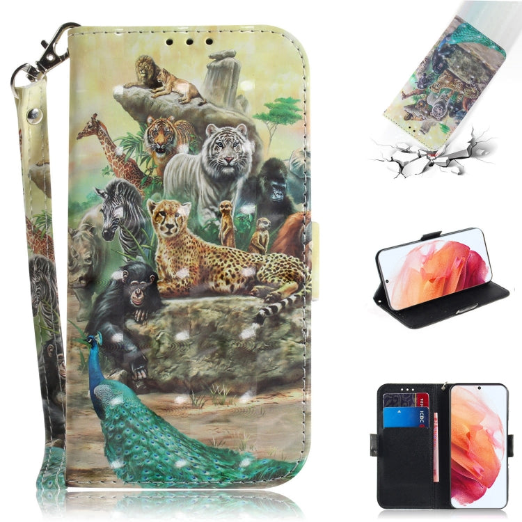 For Samsung Galaxy S21 5G 3D Colored Drawing Horizontal Flip Leather Case with Holder & Card Slots & Wallet & Lanyard(Zoo) - Galaxy S21 5G Cases by buy2fix | Online Shopping UK | buy2fix
