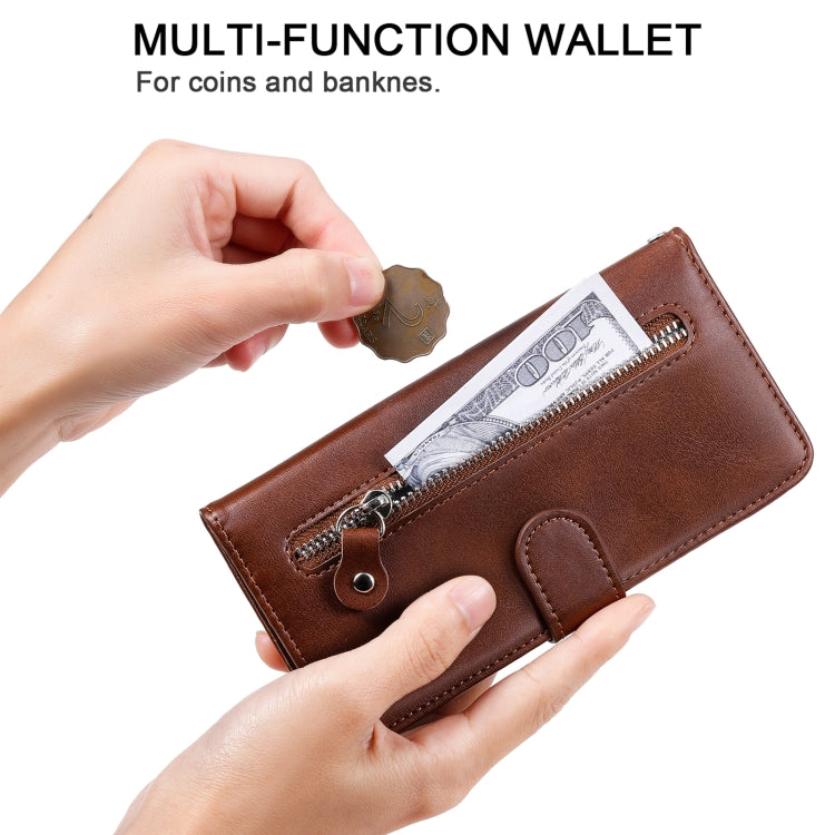 For OPPO A9 (2020) / A5 (2020) Fashion Calf Texture Zipper Horizontal Flip Leather Case with Holder & Card Slots & Wallet(Brown) - OPPO Cases by buy2fix | Online Shopping UK | buy2fix