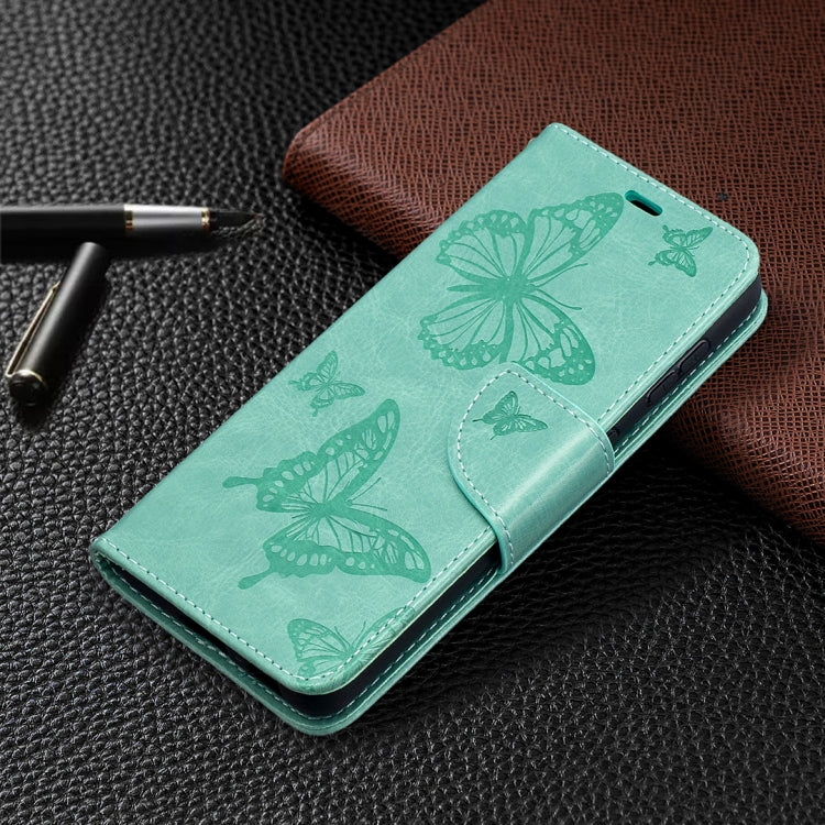 For Samsung Galaxy S21 5G Embossing Two Butterflies Pattern Horizontal Flip PU Leather Case with Holder & Card Slot & Wallet & Lanyard(Green) - Galaxy S21 5G Cases by buy2fix | Online Shopping UK | buy2fix