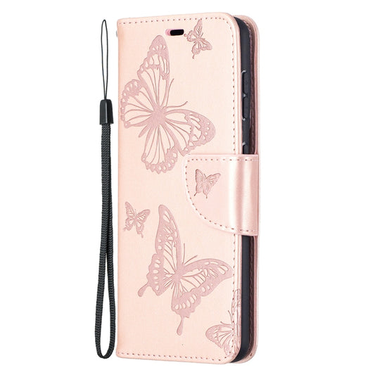 For Samsung Galaxy S21 5G Embossing Two Butterflies Pattern Horizontal Flip PU Leather Case with Holder & Card Slot & Wallet & Lanyard(Rose Gold) by buy2fix