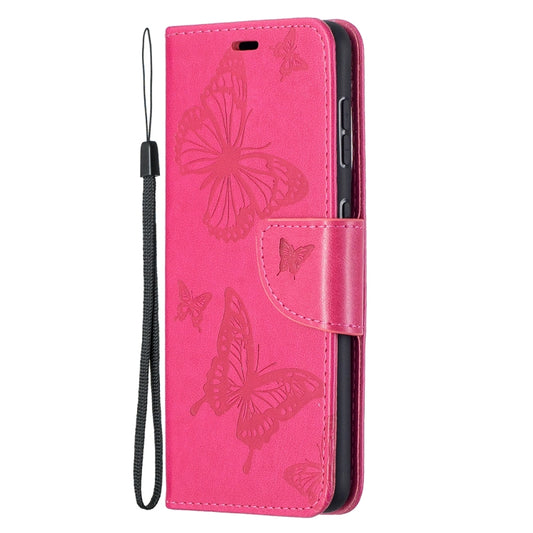 For Samsung Galaxy S21 5G Embossing Two Butterflies Pattern Horizontal Flip PU Leather Case with Holder & Card Slot & Wallet & Lanyard(Rose Red) by buy2fix