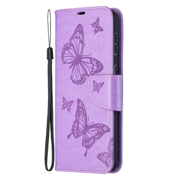 For Samsung Galaxy S21+ 5G Embossing Two Butterflies Pattern Horizontal Flip PU Leather Case with Holder & Card Slot & Wallet & Lanyard(Purple) - Galaxy S21+ 5G Cases by buy2fix | Online Shopping UK | buy2fix
