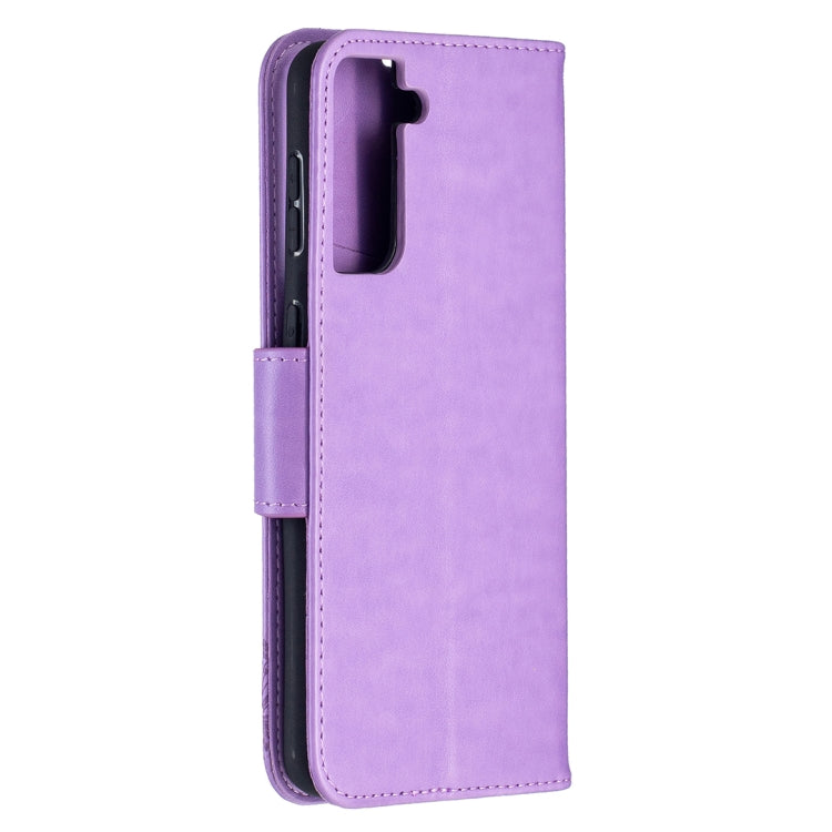 For Samsung Galaxy S21+ 5G Embossing Two Butterflies Pattern Horizontal Flip PU Leather Case with Holder & Card Slot & Wallet & Lanyard(Purple) - Galaxy S21+ 5G Cases by buy2fix | Online Shopping UK | buy2fix