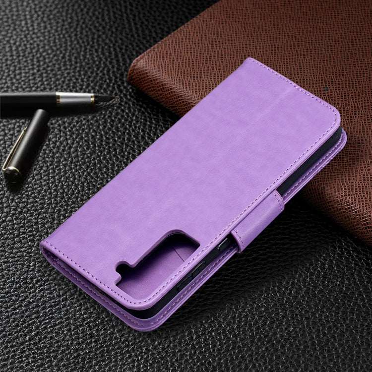 For Samsung Galaxy S21+ 5G Embossing Two Butterflies Pattern Horizontal Flip PU Leather Case with Holder & Card Slot & Wallet & Lanyard(Purple) - Galaxy S21+ 5G Cases by buy2fix | Online Shopping UK | buy2fix