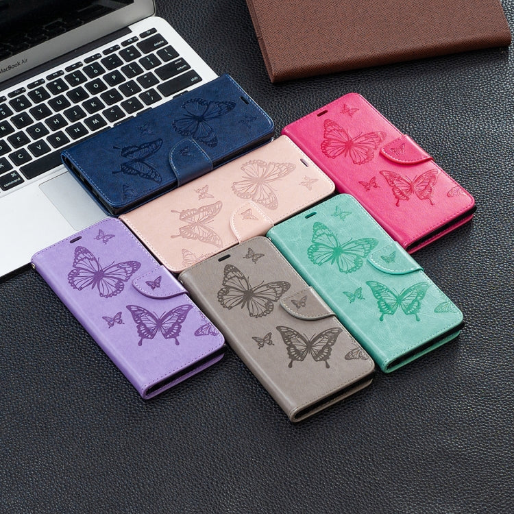 For Samsung Galaxy S21+ 5G Embossing Two Butterflies Pattern Horizontal Flip PU Leather Case with Holder & Card Slot & Wallet & Lanyard(Purple) - Galaxy S21+ 5G Cases by buy2fix | Online Shopping UK | buy2fix