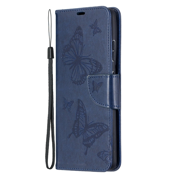 For Samsung Galaxy S21 Ultra 5G Embossing Two Butterflies Pattern Horizontal Flip PU Leather Case with Holder & Card Slot & Wallet & Lanyard(Blue) - Galaxy S21 Ultra 5G Cases by buy2fix | Online Shopping UK | buy2fix