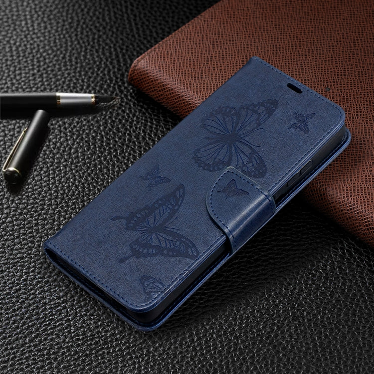 For Samsung Galaxy S21 Ultra 5G Embossing Two Butterflies Pattern Horizontal Flip PU Leather Case with Holder & Card Slot & Wallet & Lanyard(Blue) - Galaxy S21 Ultra 5G Cases by buy2fix | Online Shopping UK | buy2fix
