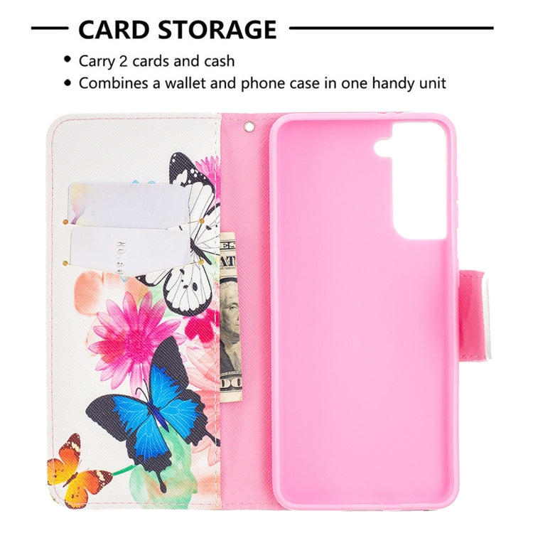 For Samsung Galaxy S21 5G Colored Drawing Pattern Horizontal Flip Leather Case with Holder & Card Slots & Wallet(Butterfly) - Galaxy S21 5G Cases by buy2fix | Online Shopping UK | buy2fix