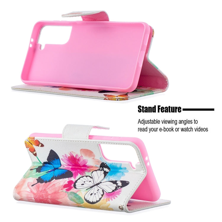 For Samsung Galaxy S21 5G Colored Drawing Pattern Horizontal Flip Leather Case with Holder & Card Slots & Wallet(Butterfly) - Galaxy S21 5G Cases by buy2fix | Online Shopping UK | buy2fix