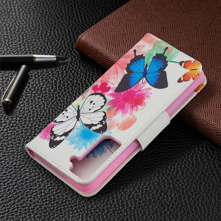 For Samsung Galaxy S21 5G Colored Drawing Pattern Horizontal Flip Leather Case with Holder & Card Slots & Wallet(Butterfly) - Galaxy S21 5G Cases by buy2fix | Online Shopping UK | buy2fix