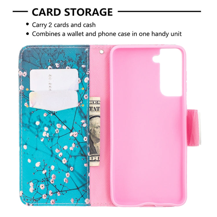 For Samsung Galaxy S21 5G Colored Drawing Pattern Horizontal Flip Leather Case with Holder & Card Slots & Wallet(Plum Blossom) - Galaxy S21 5G Cases by buy2fix | Online Shopping UK | buy2fix