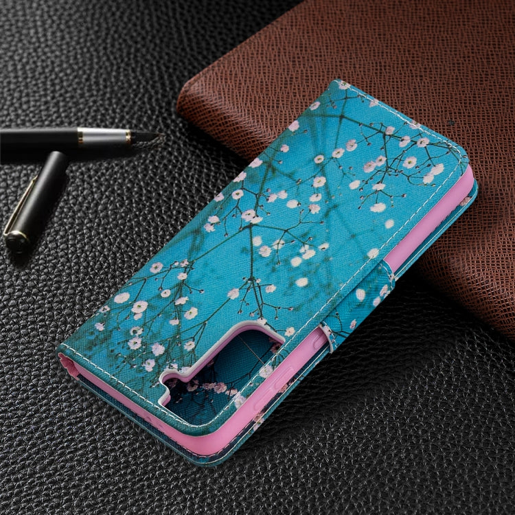 For Samsung Galaxy S21 5G Colored Drawing Pattern Horizontal Flip Leather Case with Holder & Card Slots & Wallet(Plum Blossom) - Galaxy S21 5G Cases by buy2fix | Online Shopping UK | buy2fix