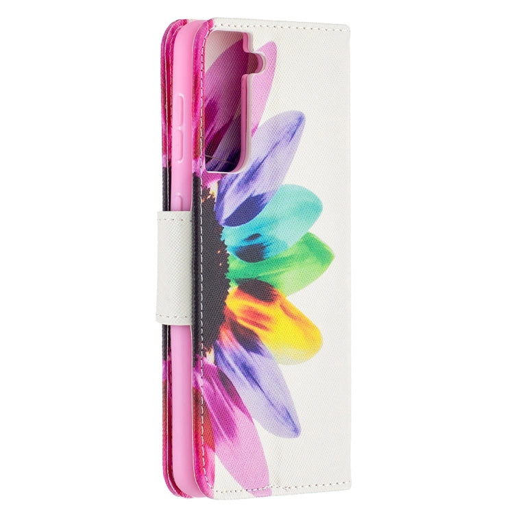 For Samsung Galaxy S21 5G Colored Drawing Pattern Horizontal Flip Leather Case with Holder & Card Slots & Wallet(Sun Flower) - Galaxy S21 5G Cases by buy2fix | Online Shopping UK | buy2fix