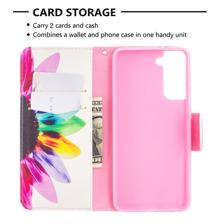 For Samsung Galaxy S21 5G Colored Drawing Pattern Horizontal Flip Leather Case with Holder & Card Slots & Wallet(Sun Flower) - Galaxy S21 5G Cases by buy2fix | Online Shopping UK | buy2fix