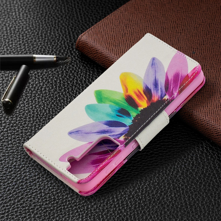 For Samsung Galaxy S21 5G Colored Drawing Pattern Horizontal Flip Leather Case with Holder & Card Slots & Wallet(Sun Flower) - Galaxy S21 5G Cases by buy2fix | Online Shopping UK | buy2fix