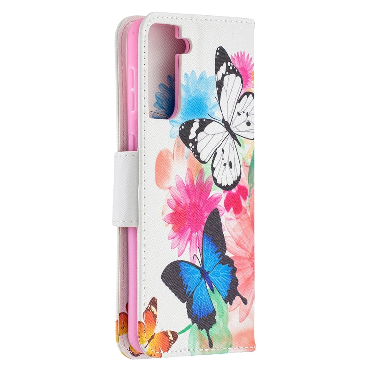 For Samsung Galaxy S21+ 5G Colored Drawing Pattern Horizontal Flip Leather Case with Holder & Card Slots & Wallet(Butterfly) - Galaxy S21+ 5G Cases by buy2fix | Online Shopping UK | buy2fix