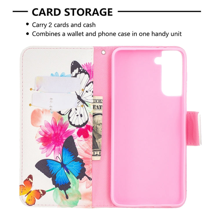 For Samsung Galaxy S21+ 5G Colored Drawing Pattern Horizontal Flip Leather Case with Holder & Card Slots & Wallet(Butterfly) - Galaxy S21+ 5G Cases by buy2fix | Online Shopping UK | buy2fix