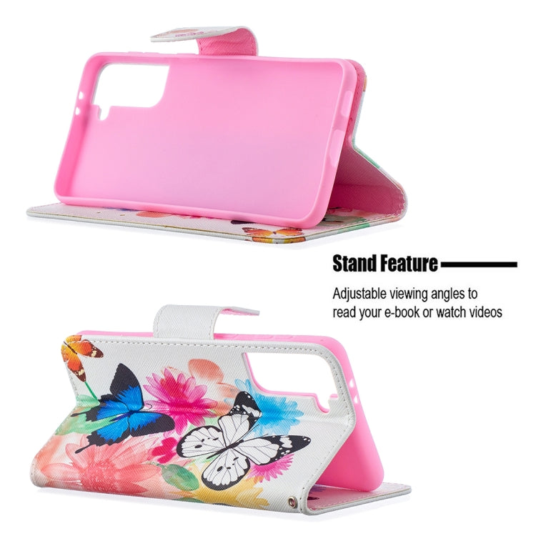 For Samsung Galaxy S21+ 5G Colored Drawing Pattern Horizontal Flip Leather Case with Holder & Card Slots & Wallet(Butterfly) - Galaxy S21+ 5G Cases by buy2fix | Online Shopping UK | buy2fix