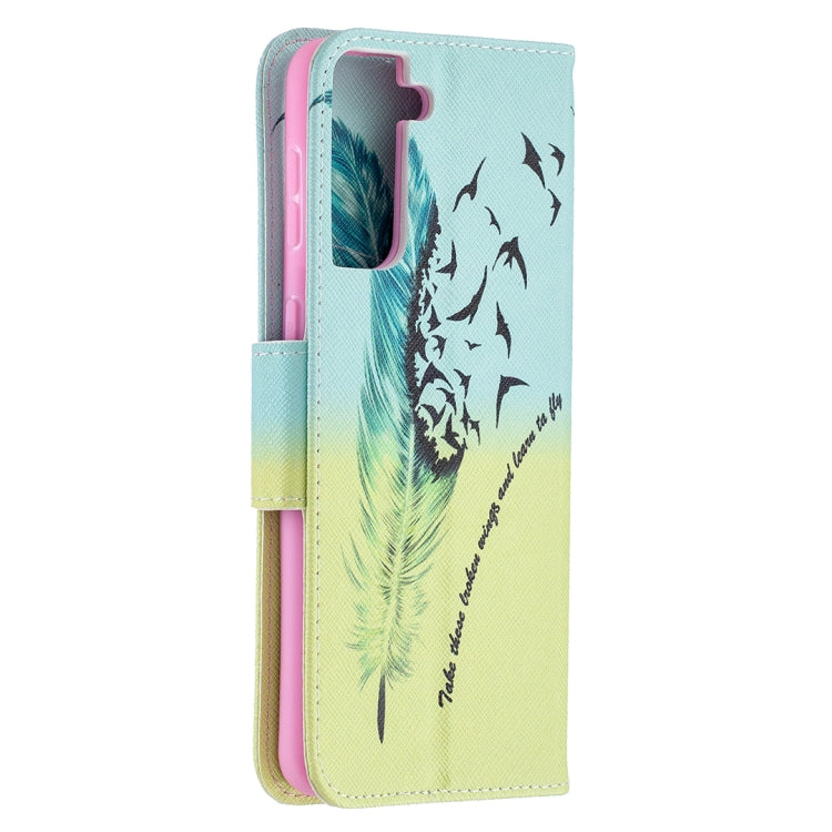 For Samsung Galaxy S21+ 5G Colored Drawing Pattern Horizontal Flip Leather Case with Holder & Card Slots & Wallet(Feather) - Galaxy S21+ 5G Cases by buy2fix | Online Shopping UK | buy2fix
