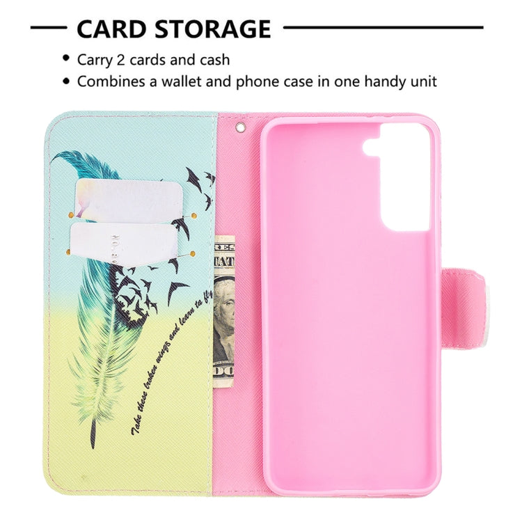For Samsung Galaxy S21+ 5G Colored Drawing Pattern Horizontal Flip Leather Case with Holder & Card Slots & Wallet(Feather) - Galaxy S21+ 5G Cases by buy2fix | Online Shopping UK | buy2fix