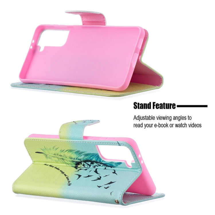 For Samsung Galaxy S21+ 5G Colored Drawing Pattern Horizontal Flip Leather Case with Holder & Card Slots & Wallet(Feather) - Galaxy S21+ 5G Cases by buy2fix | Online Shopping UK | buy2fix