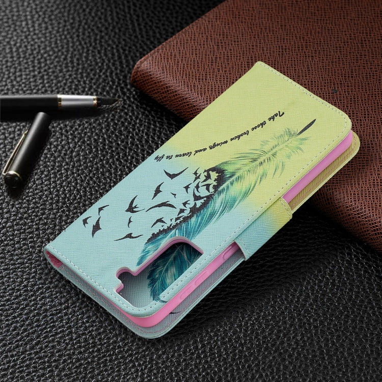For Samsung Galaxy S21+ 5G Colored Drawing Pattern Horizontal Flip Leather Case with Holder & Card Slots & Wallet(Feather) - Galaxy S21+ 5G Cases by buy2fix | Online Shopping UK | buy2fix