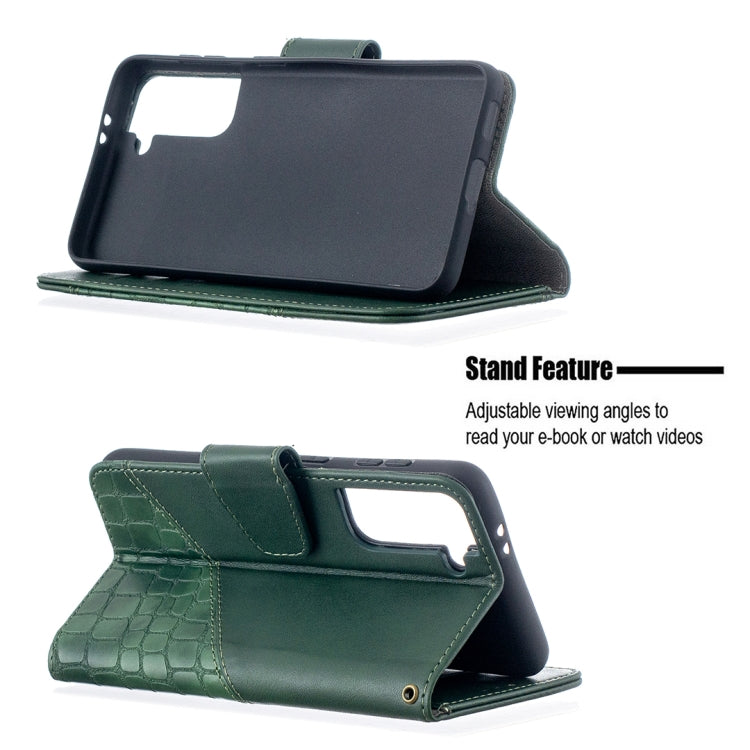 For Samsung Galaxy S21 5G Matching Color Crocodile Texture Horizontal Flip PU Leather Case with Wallet & Holder & Card Slots(Green) - Galaxy S21 5G Cases by buy2fix | Online Shopping UK | buy2fix