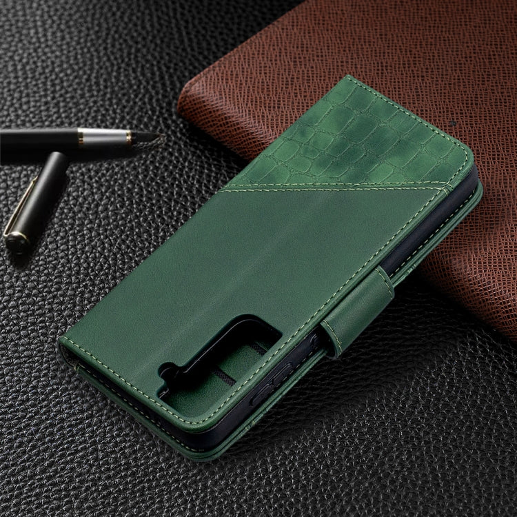 For Samsung Galaxy S21 5G Matching Color Crocodile Texture Horizontal Flip PU Leather Case with Wallet & Holder & Card Slots(Green) - Galaxy S21 5G Cases by buy2fix | Online Shopping UK | buy2fix