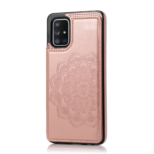 For Samsung Galaxy A71 / A81 / A10 / A91 Double Buckle Mandala Pattern PU+TPU Protective Case with Card Slots & Holder & Photo Frame(Rose Gold) by buy2fix