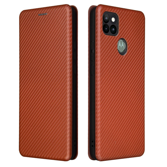 For Motorola Moto G9 Power Carbon Fiber Texture Horizontal Flip TPU + PC + PU Leather Case with Card Slot(Brown) by buy2fix