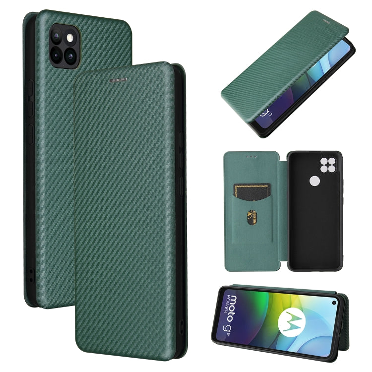 For Motorola Moto G9 Power Carbon Fiber Texture Horizontal Flip TPU + PC + PU Leather Case with Card Slot(Green) - Motorola Cases by buy2fix | Online Shopping UK | buy2fix