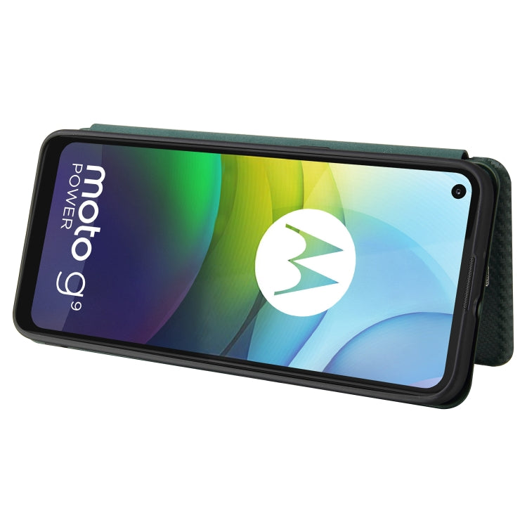For Motorola Moto G9 Power Carbon Fiber Texture Horizontal Flip TPU + PC + PU Leather Case with Card Slot(Green) - Motorola Cases by buy2fix | Online Shopping UK | buy2fix