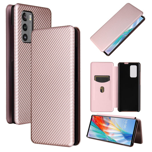 For LG Wing 5G Carbon Fiber Texture Horizontal Flip TPU + PC + PU Leather Case with Card Slot(Pink) - LG Cases by buy2fix | Online Shopping UK | buy2fix