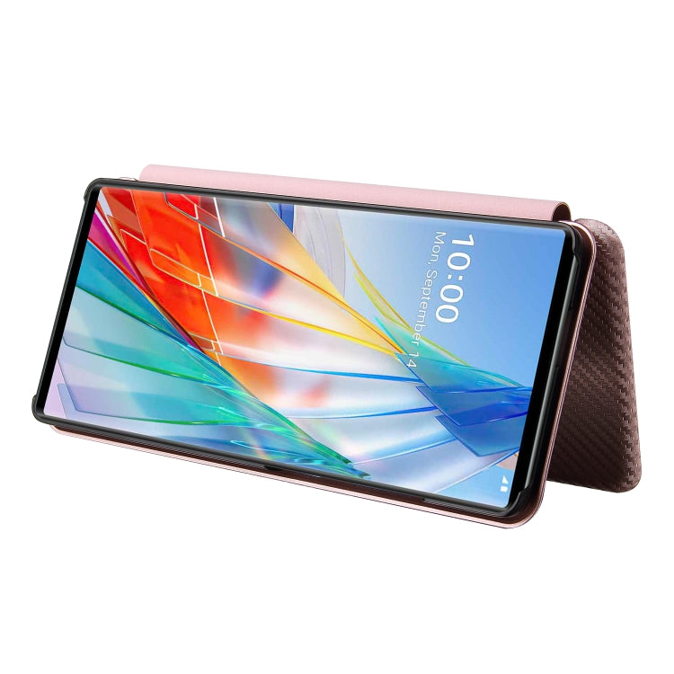 For LG Wing 5G Carbon Fiber Texture Horizontal Flip TPU + PC + PU Leather Case with Card Slot(Pink) - LG Cases by buy2fix | Online Shopping UK | buy2fix