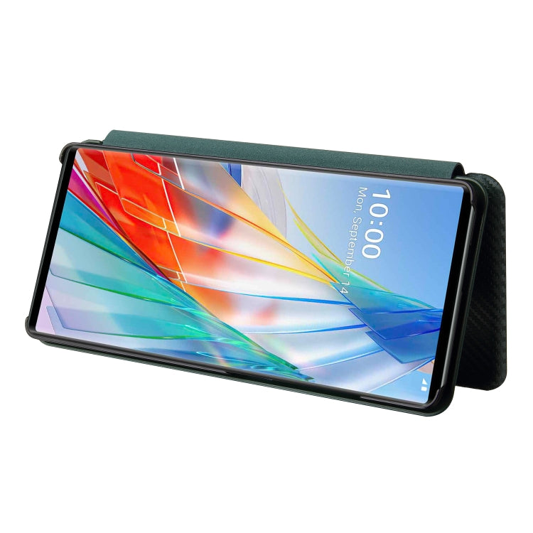 For LG Wing 5G Carbon Fiber Texture Horizontal Flip TPU + PC + PU Leather Case with Card Slot(Green) - LG Cases by buy2fix | Online Shopping UK | buy2fix