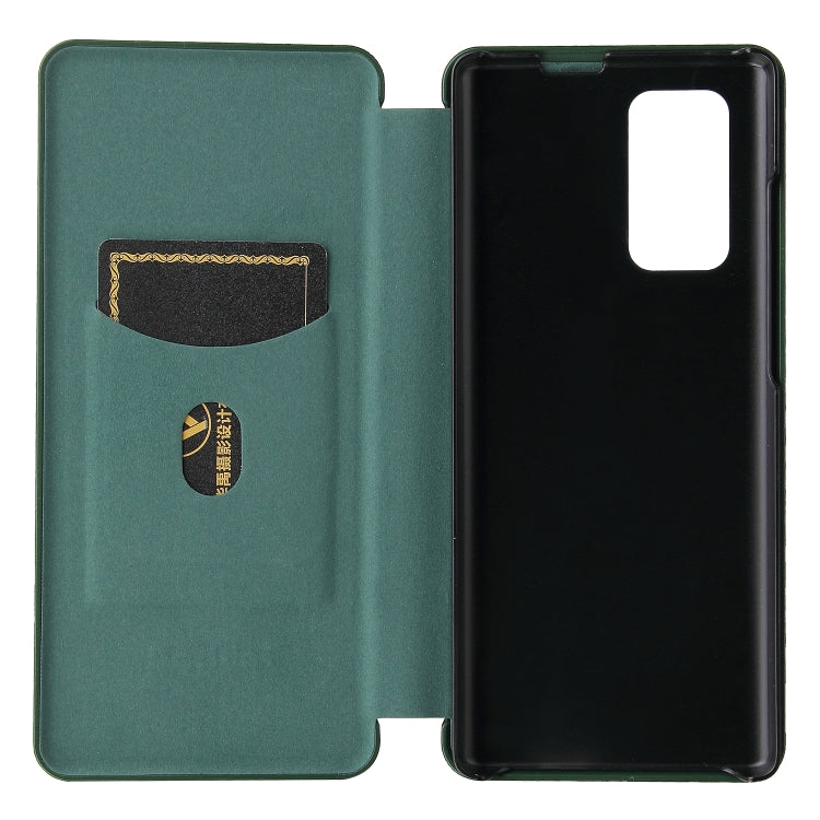 For LG Wing 5G Carbon Fiber Texture Horizontal Flip TPU + PC + PU Leather Case with Card Slot(Green) - LG Cases by buy2fix | Online Shopping UK | buy2fix