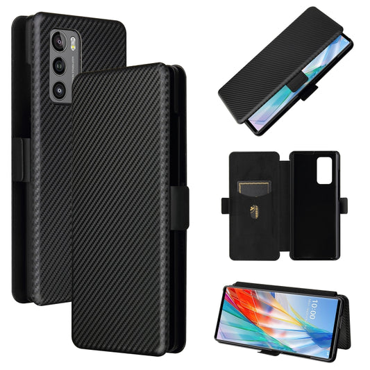 For LG Wing 5G with Buckle Carbon Fiber Texture Horizontal Flip TPU + PC + PU Leather Case with Card Slot(Black) - LG Cases by buy2fix | Online Shopping UK | buy2fix