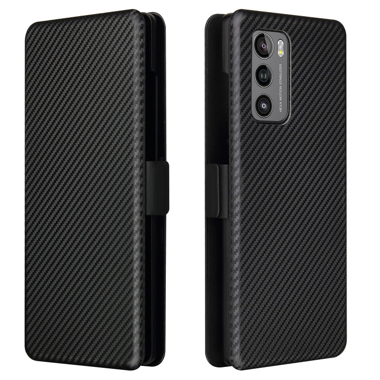 For LG Wing 5G with Buckle Carbon Fiber Texture Horizontal Flip TPU + PC + PU Leather Case with Card Slot(Black) - LG Cases by buy2fix | Online Shopping UK | buy2fix
